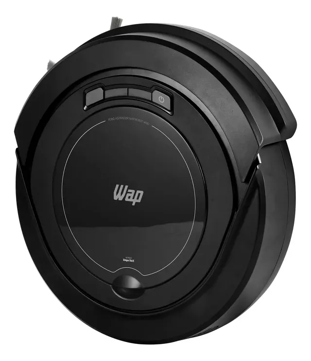 Robô aspirador Wap Robot W90, preto, visto de cima e de lado